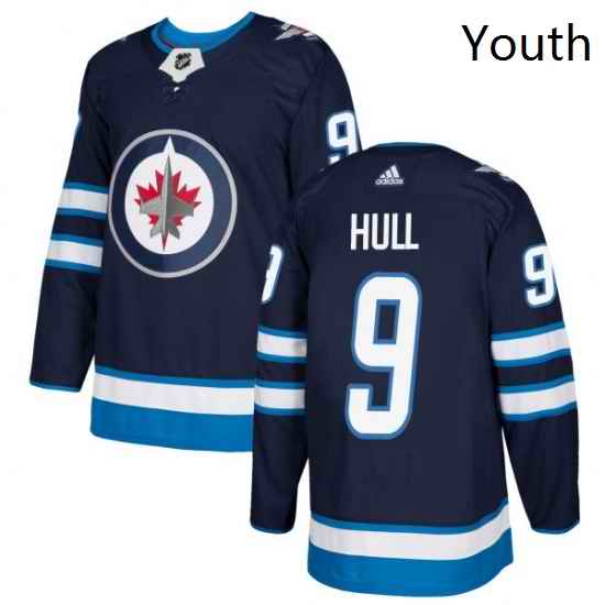 Youth Adidas Winnipeg Jets 9 Bobby Hull Authentic Navy Blue Home NHL Jersey